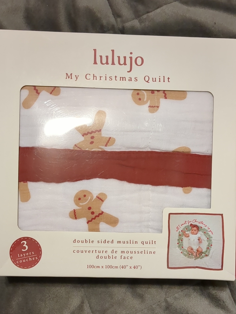 🎄 Lulujo White and Brown Gingerbread Muslin Quilt